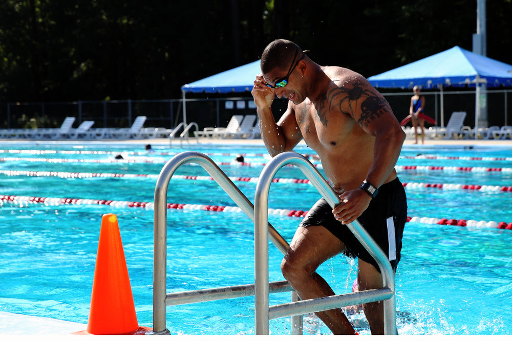 Age-group triathletes competing in a sprint triathlon