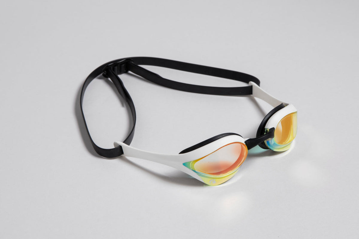 Arena Cobra Ultra Swipe Mirror competition swimming goggles on a light background. Manufacturer product photography.
