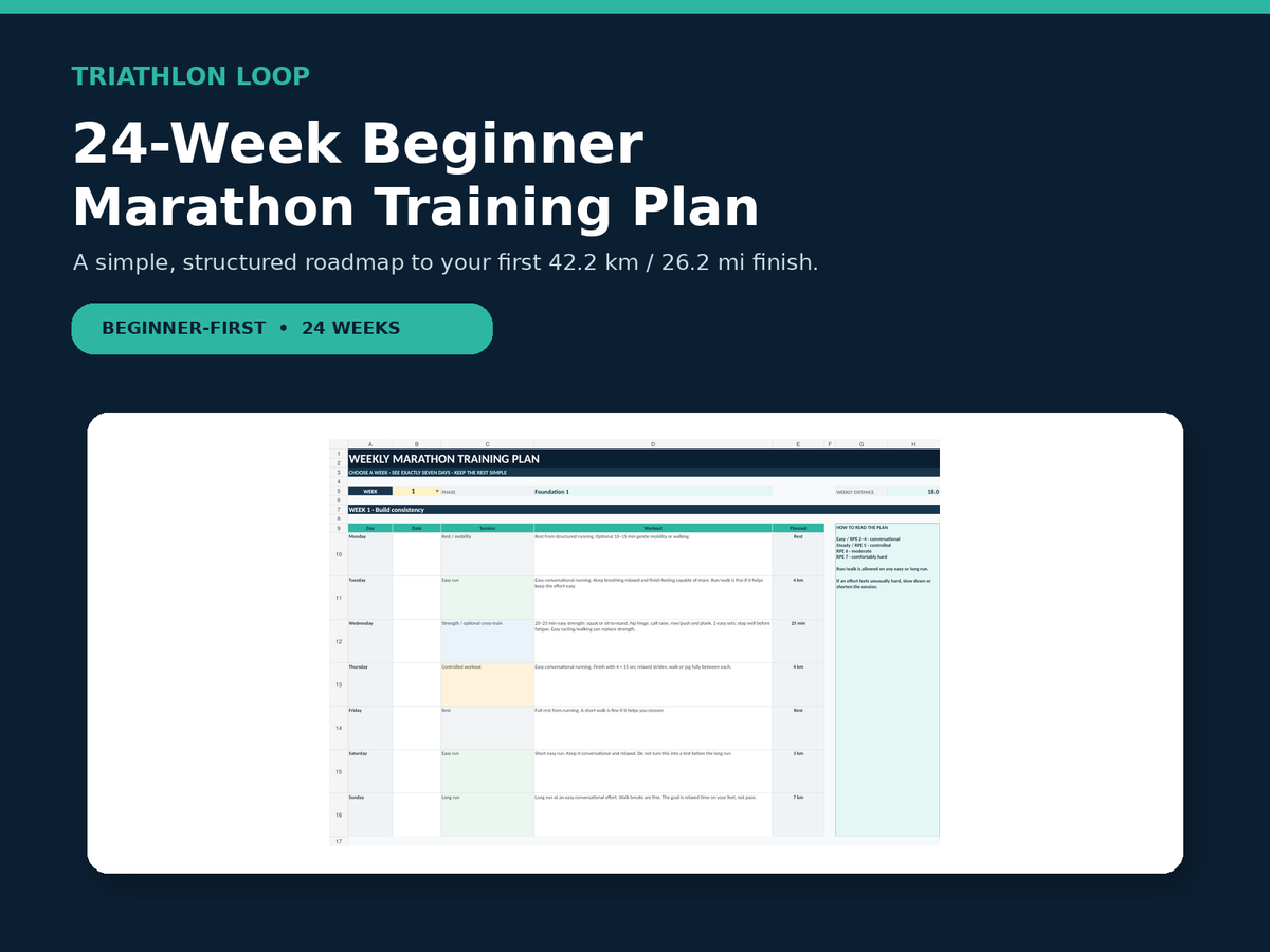 Triathlon Loop 24-week beginner marathon training plan with weekly plan preview